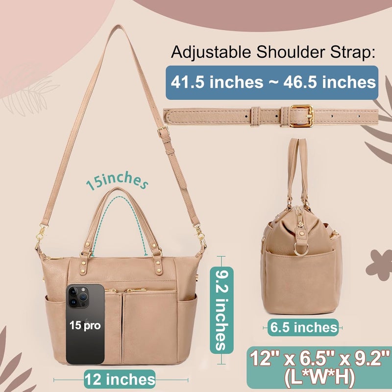 MOMINSIDE Small Diaper Bag, Mini Diaper Tote, Leather Diaper Bag Purse, Crossbody Baby Bag with 13 Pockets, Diaper Clutch for Women Mom, 2 Insulated Pockets(Camel) - Image 3
